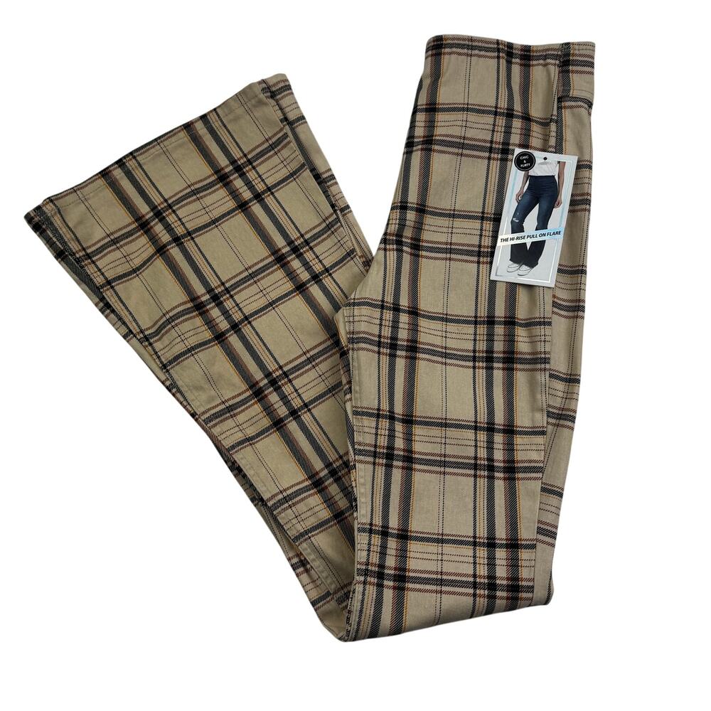Tinseltown Hi-Rise Plaid Retro Vibes Preppy Academia Flare Pants Juniors Size 1